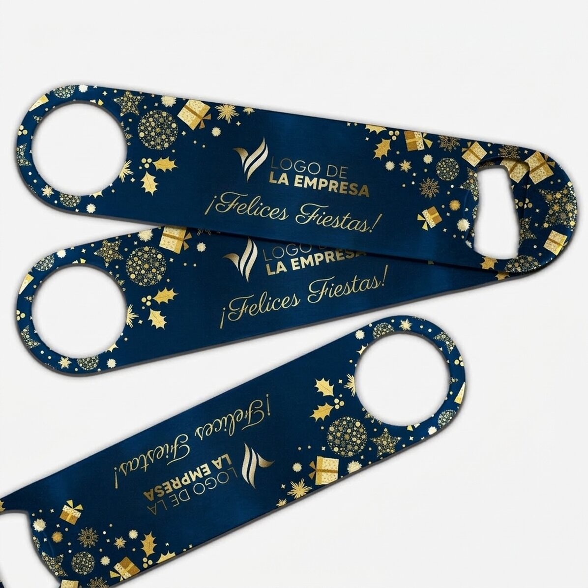 Abridor de cerveza personalizado con texto y logotipo - Historia de Navidad