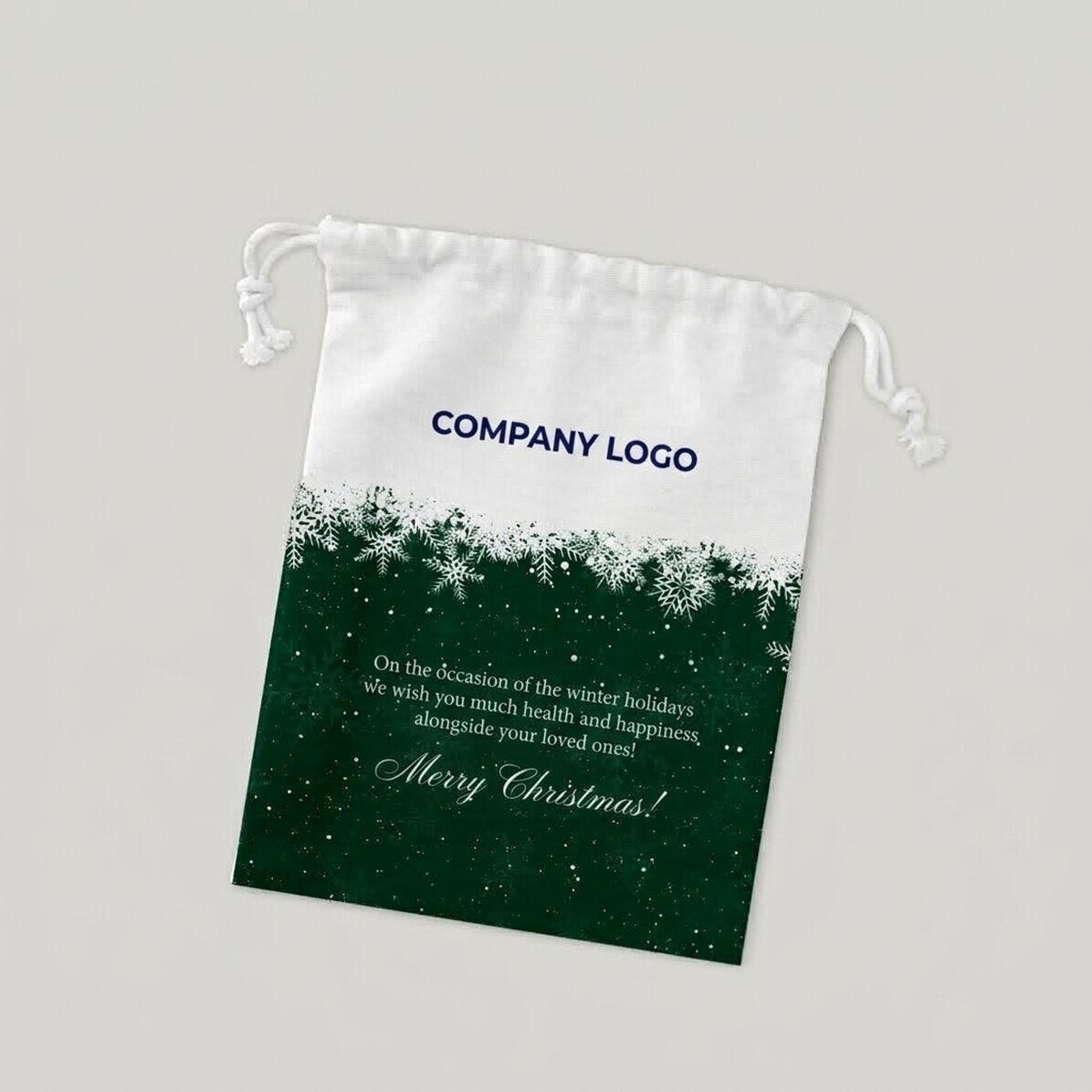 Bolsita pequeña para regalos personalizada con logotipo y texto: ¡Felices fiestas!