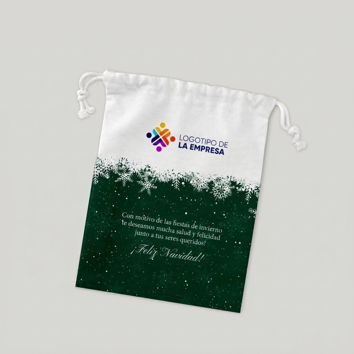 Bolsita pequeña para regalos personalizada con logotipo y texto: ¡Felices fiestas!