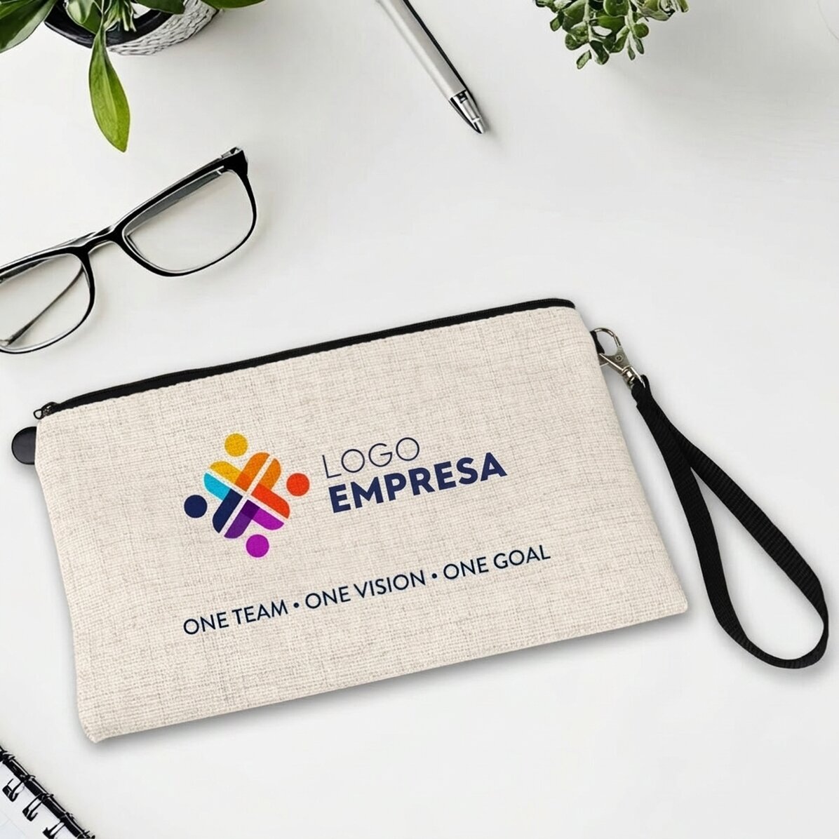 Bolsita para accesorios personalizada con logotipo y texto