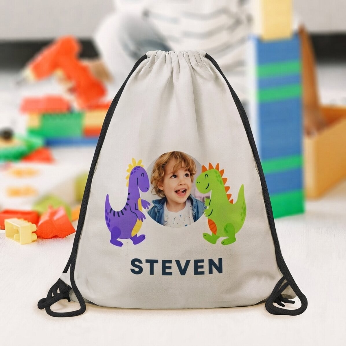 Mochila personalizada con una foto y un texto - Happy dinosaurs