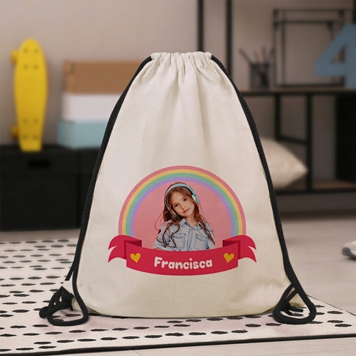 Mochila personalizada con una foto y un nombre - Rainbow