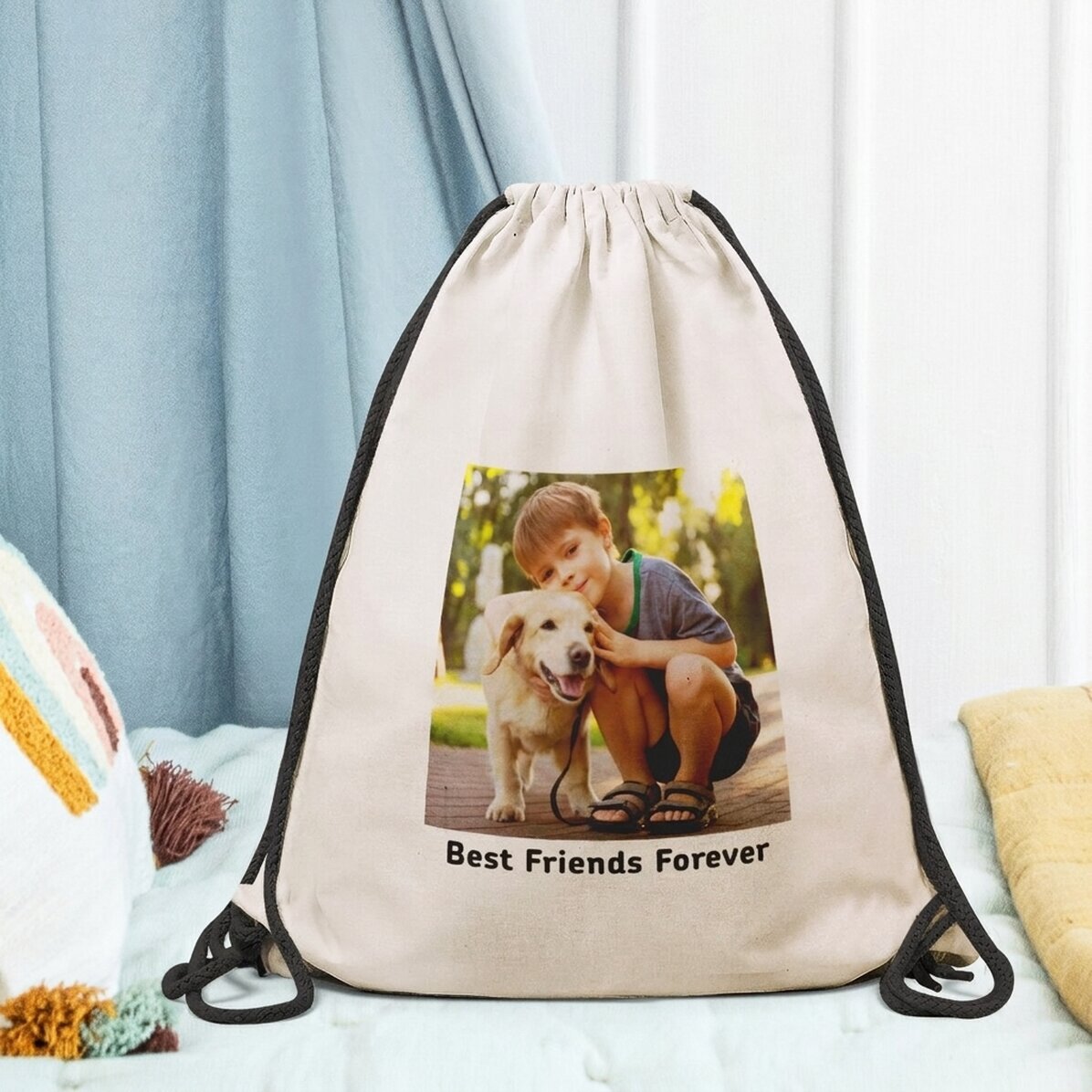 Mochila personalizada con una foto cuadrada y texto