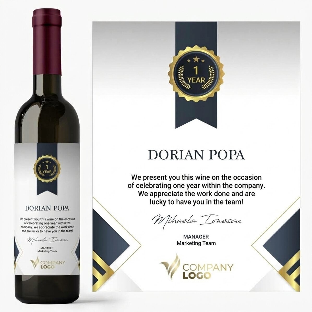 Vino personalizado con logotipo y texto - Agradecimiento a los empleados