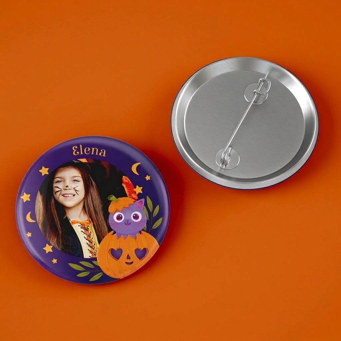 Insignia personalizada con foto y nombre - Calabaza de Halloween