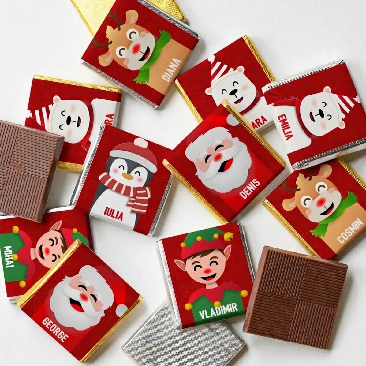 Lote de 10 minichocolates personalizados con nombre - Merry Christmas
