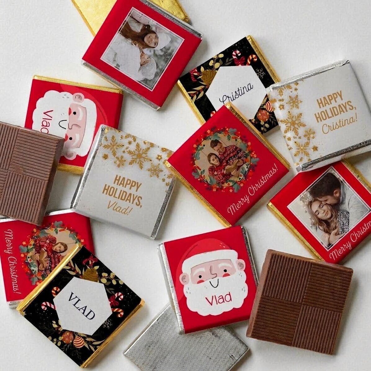 Lote de 10 minichocolates personalizados con fotos y texto