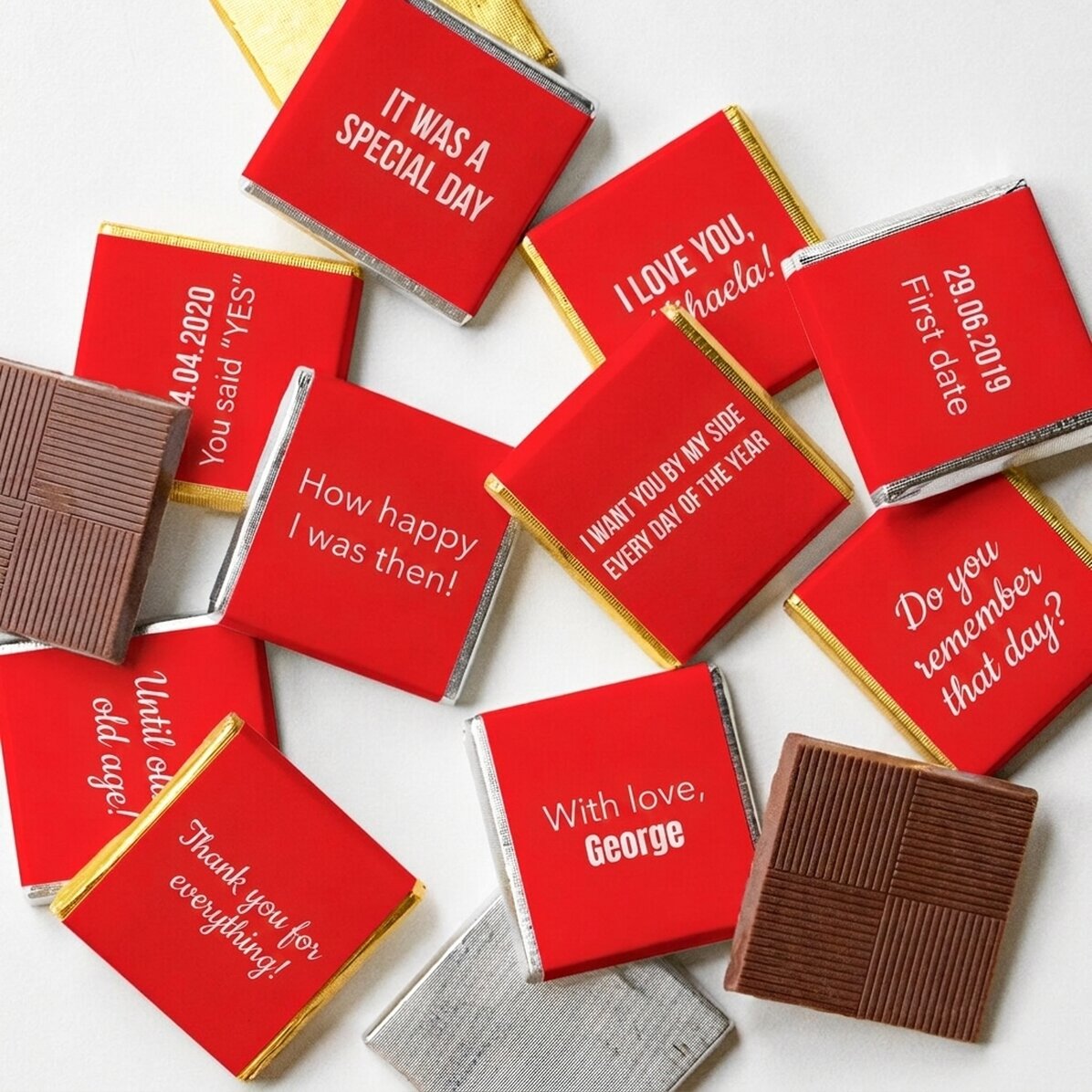 Lote de 10 minichocolates personalizados con texto