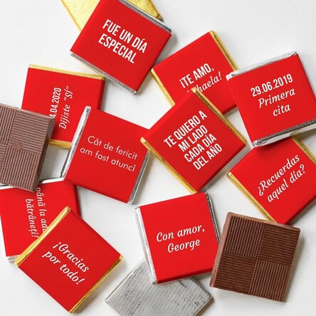Lote de 10 minichocolates personalizados con texto