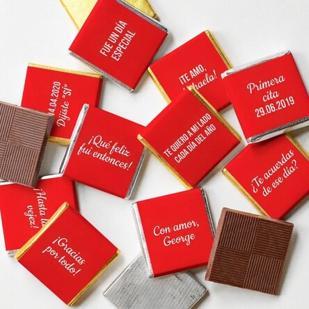 Lote de 10 minichocolates personalizados con texto