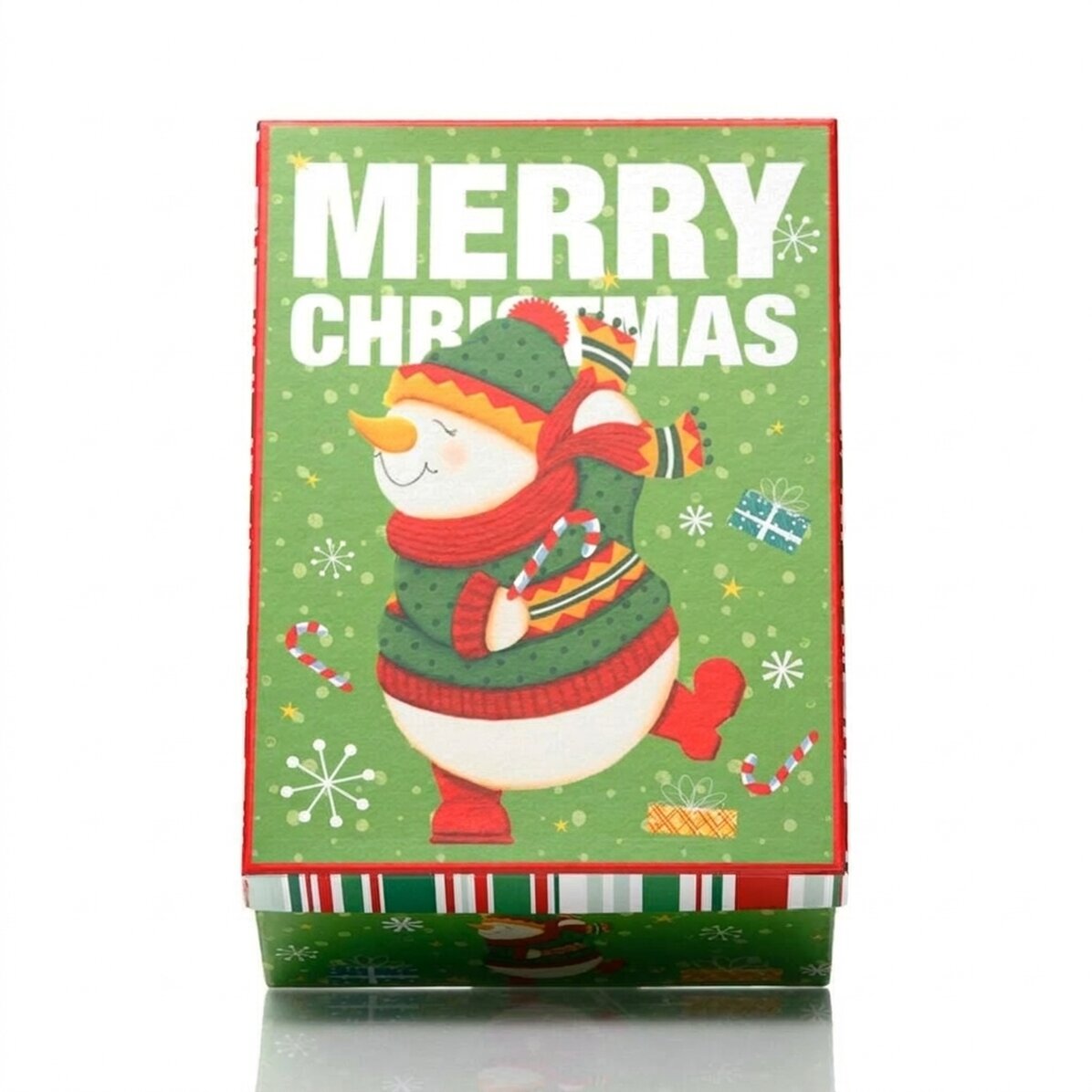 Caja de regalo navideña verde - modelo de muñeco de nieve
