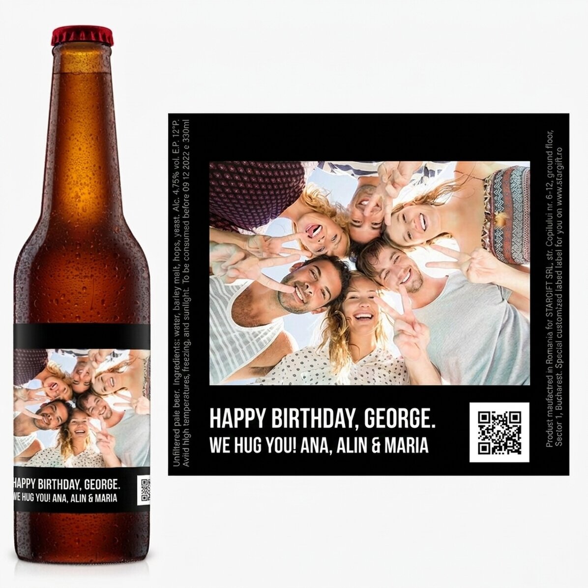Cerveza personalizada con una foto y un código QR
