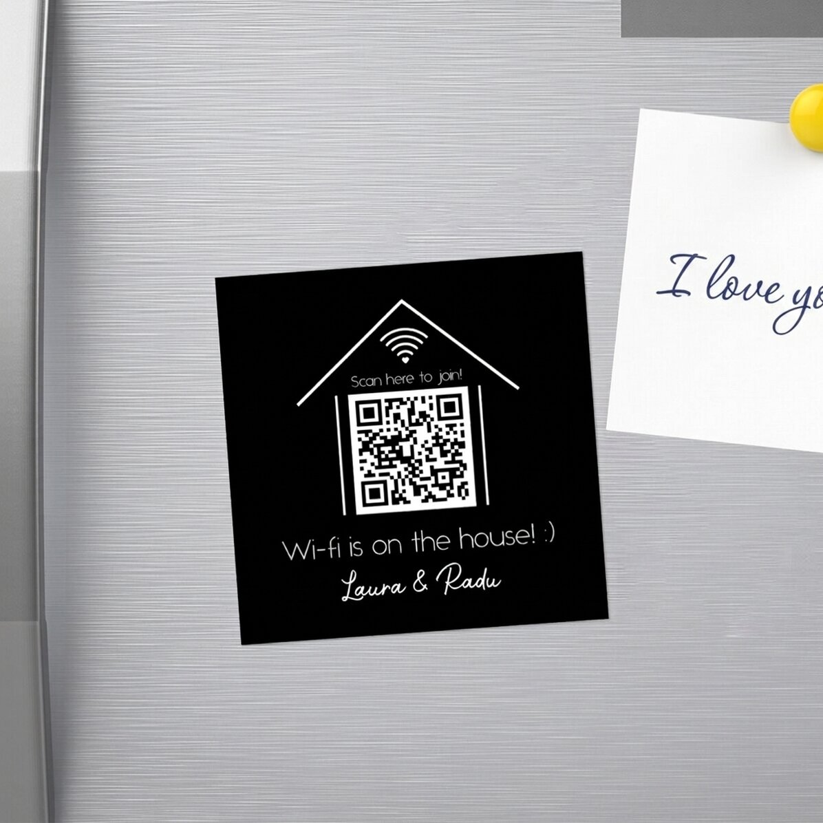 Imán personalizado de 10x10 con texto y código QR - Escanea para conectarte a la red Wi-Fi