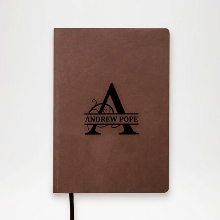 Personalised leather diary with monogram and name in the centre