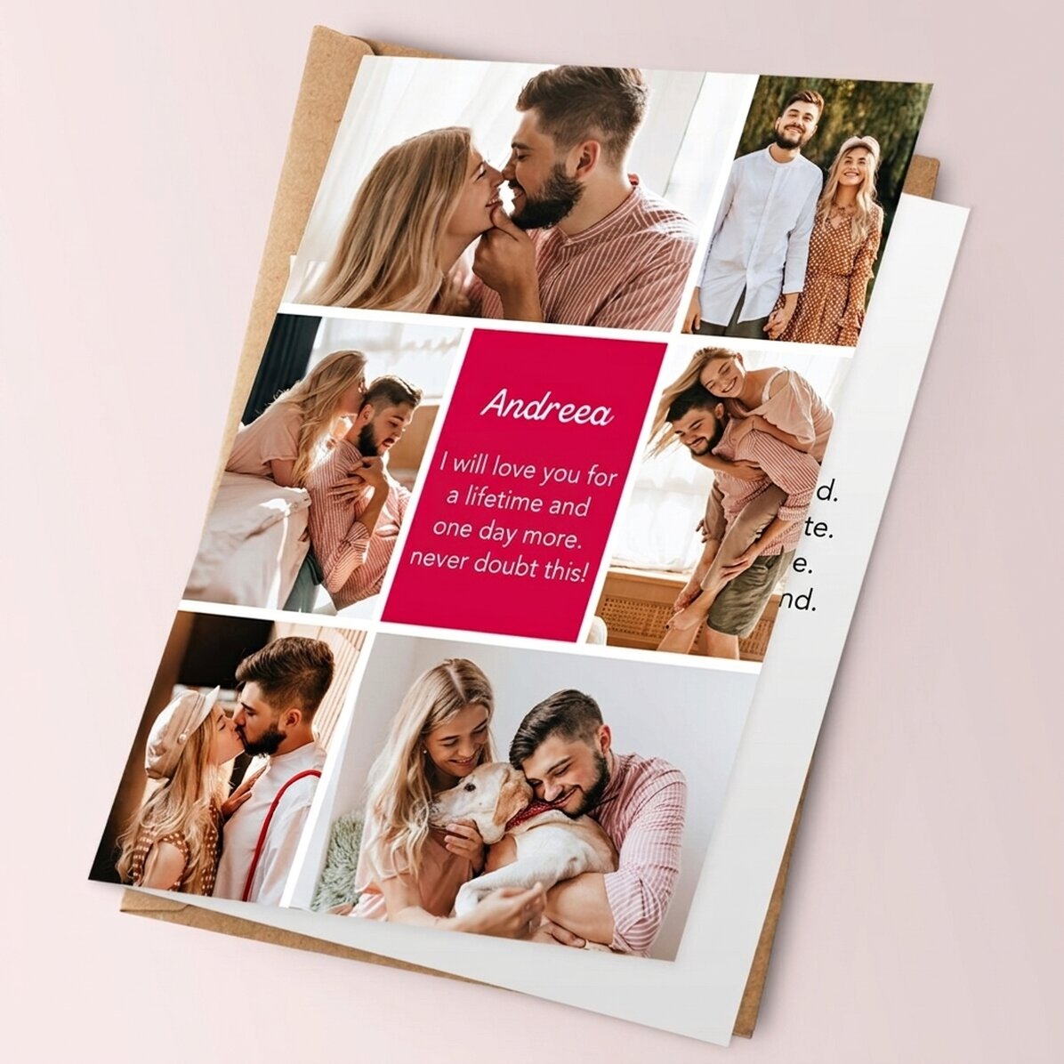 Tarjeta de felicitación personalizada con fotos, mensaje y código QR