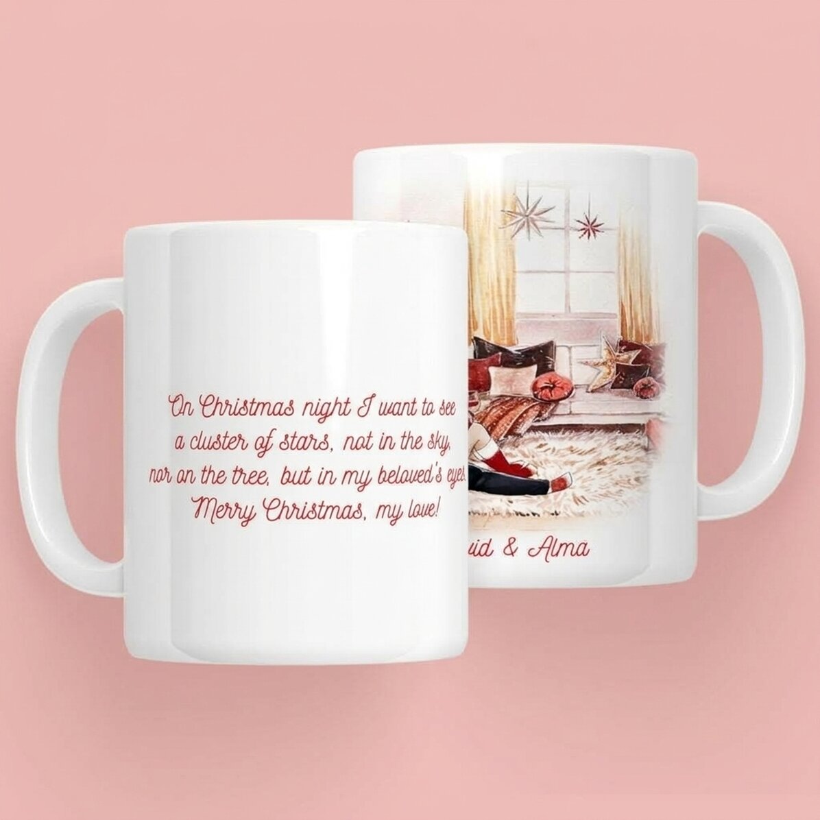Taza personalizada con nombre y mensaje para parejas - Nuestra maravillosa Navidad