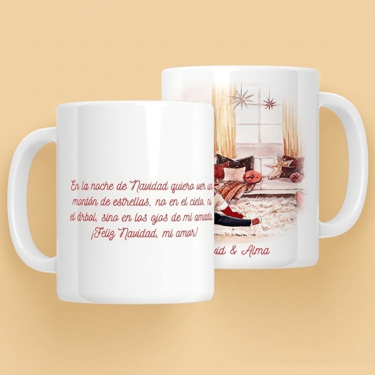 Taza personalizada con nombre y mensaje para parejas - Nuestra maravillosa Navidad