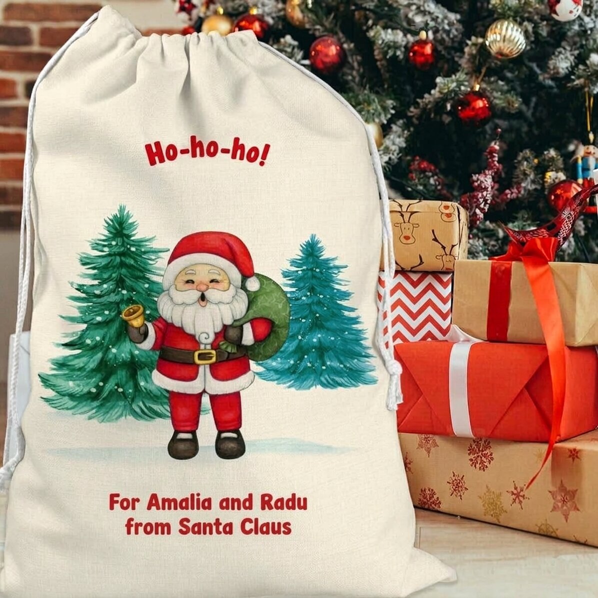 Bolsa de regalo personalizada con texto: «De Papá Noel»