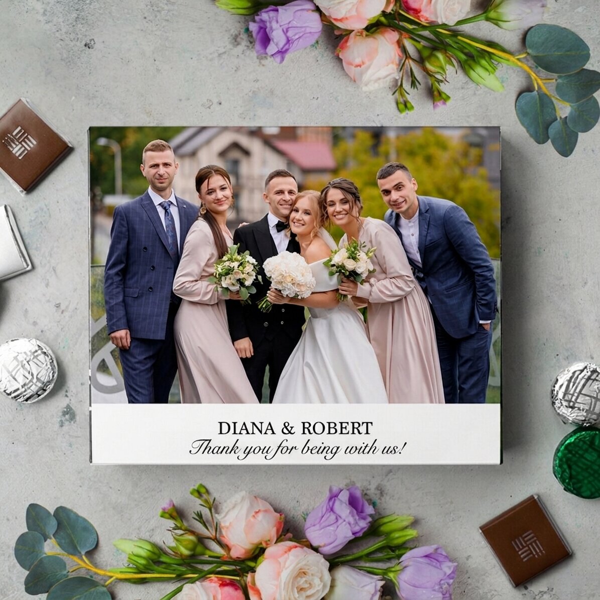 Caja de bombones personalizada con una foto y un texto