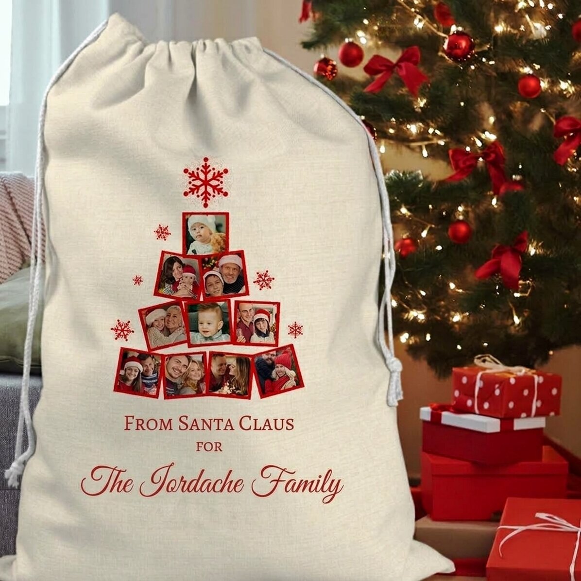 Bolsa de regalo personalizada con un collage de fotos y un mensaje