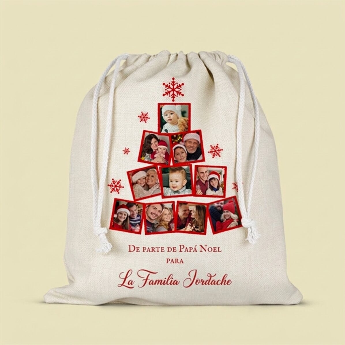 Bolsita mediana para regalos personalizada con un collage de fotos y un mensaje