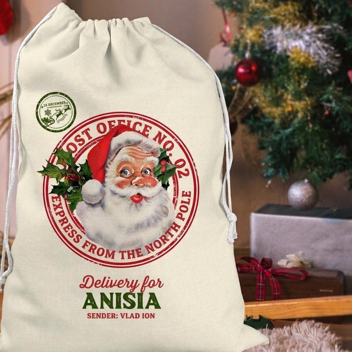 Bolsa de regalo personalizada con texto - Entrega urgente desde el Polo Norte