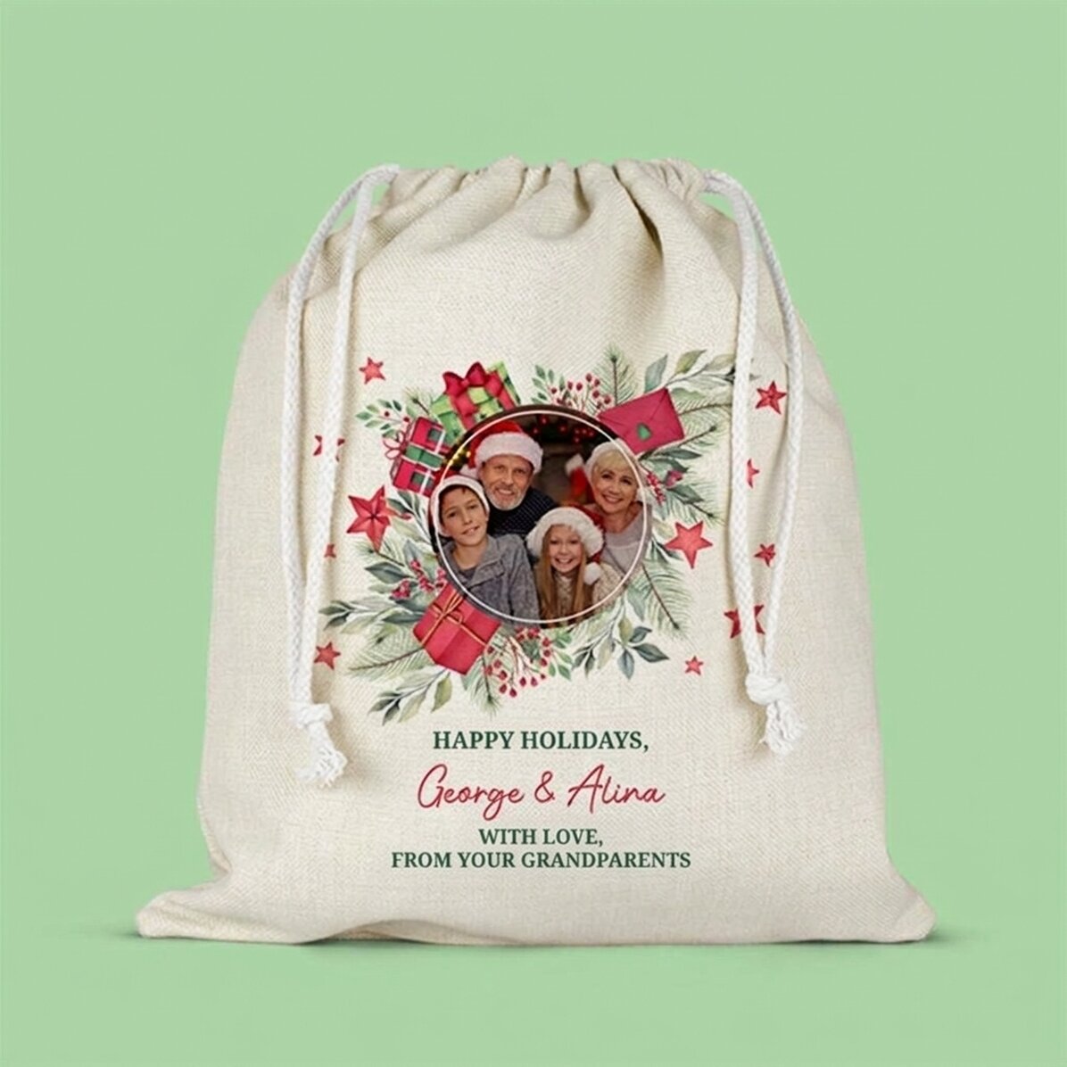 Bolsita mediana para regalos personalizada con una foto y un texto