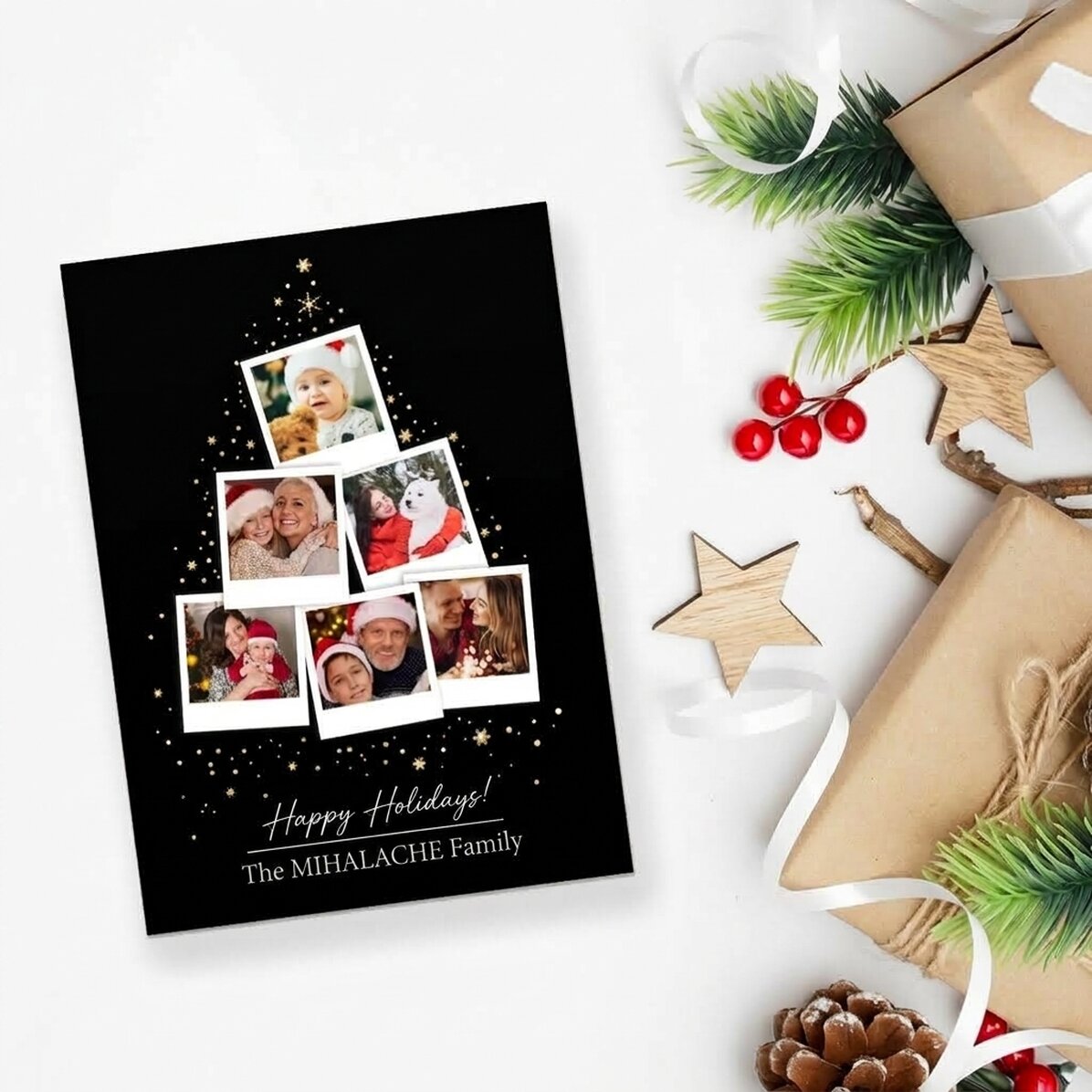 Imán de 13 x 18 cm personalizado con fotos y texto - Árbol de Navidad