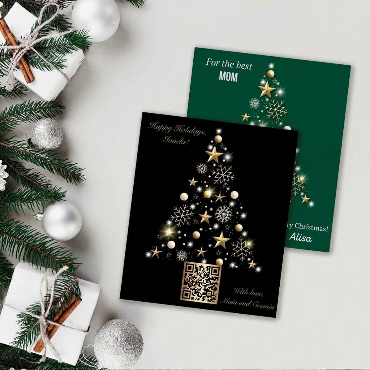 Imán personalizado de 10 x 12 cm con código QR y mensaje navideño