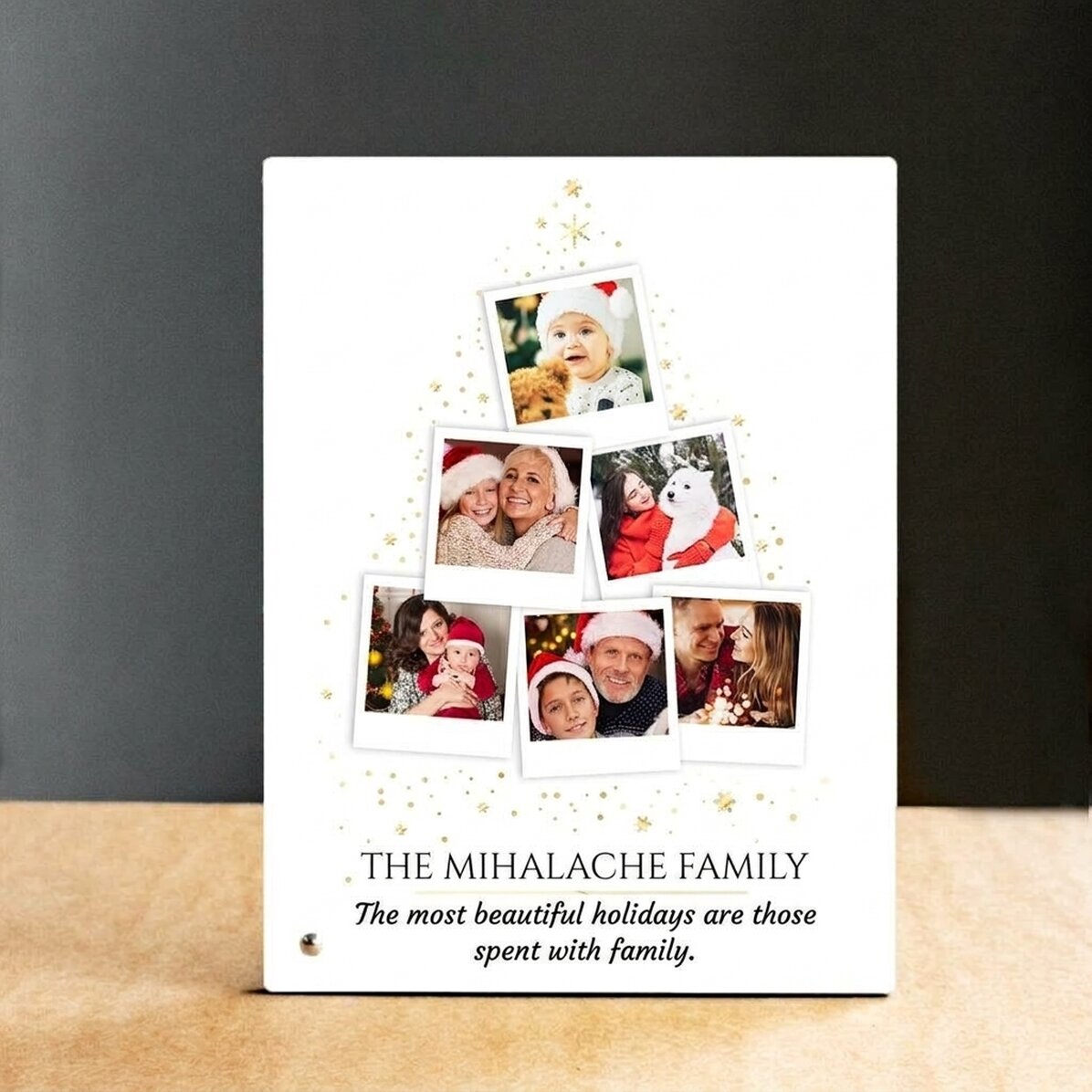 Marco de fotos de escritorio personalizado con fotos y texto - Árbol de Navidad