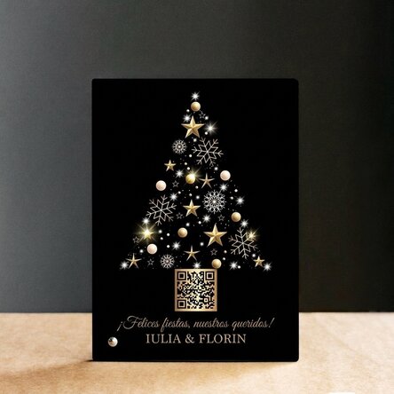 Marco de fotos de escritorio personalizado con código QR y mensaje navideño