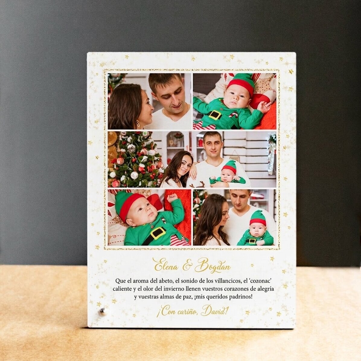 Marco de fotos de escritorio personalizado con fotos y texto - Estrellitas doradas
