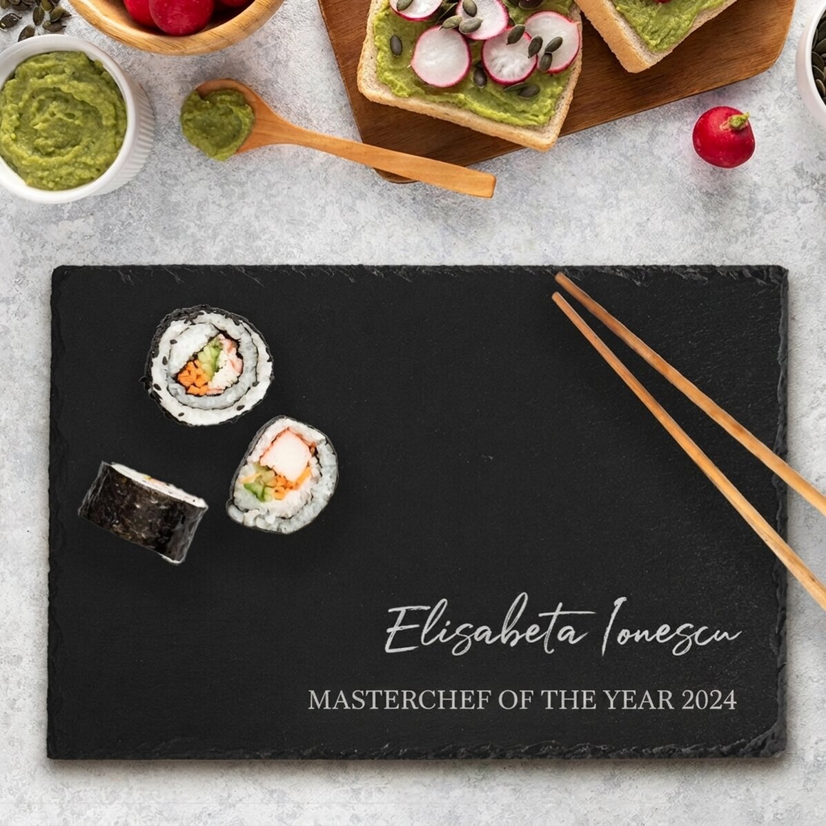 Placa de pizarra grabada y personalizada con texto - Masterchef