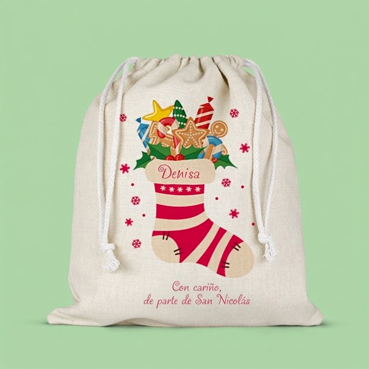 Bolsita mediana para regalos personalizada con texto - Calcetín mágico