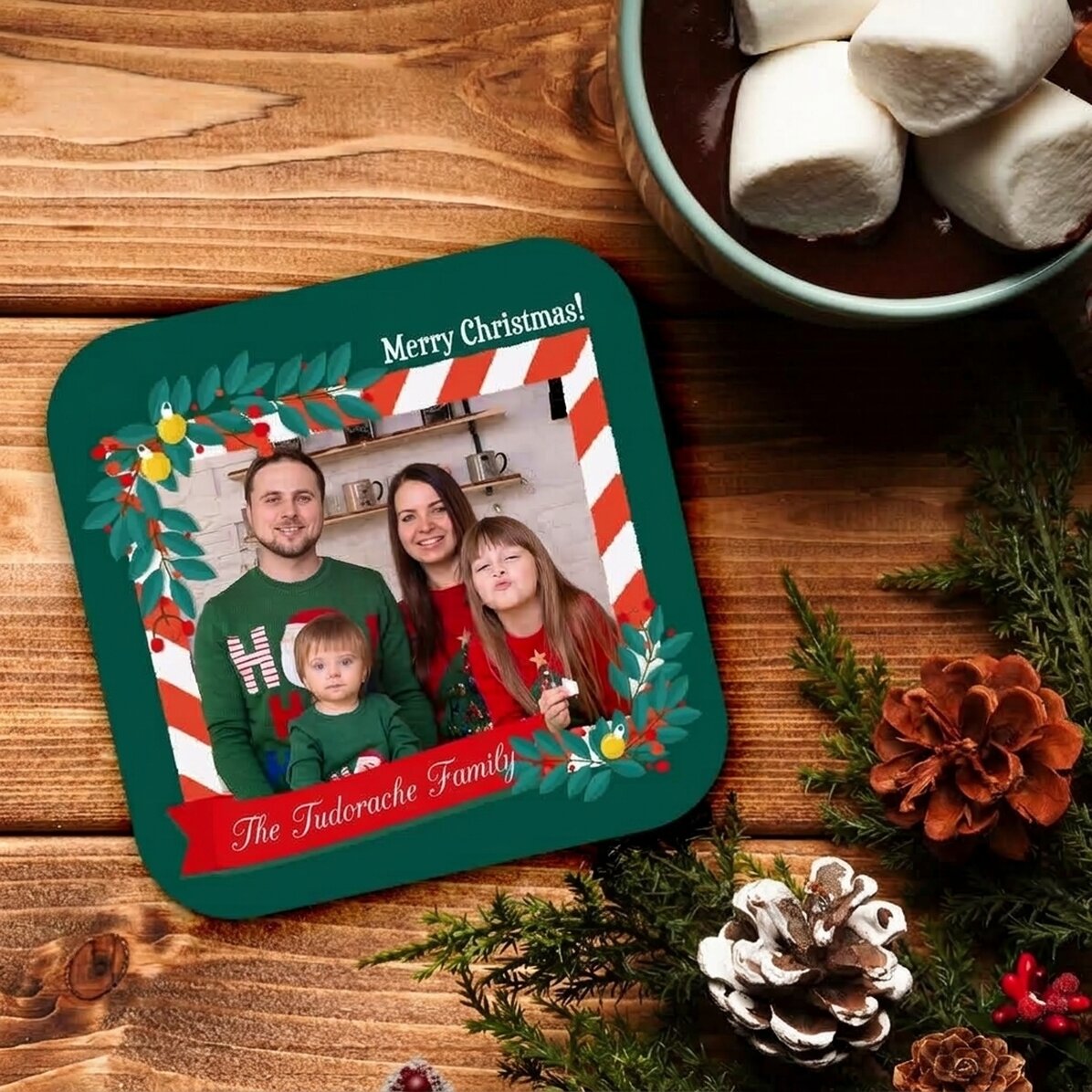 Portavasos personalizado con una foto y un texto: ¡Feliz Navidad!