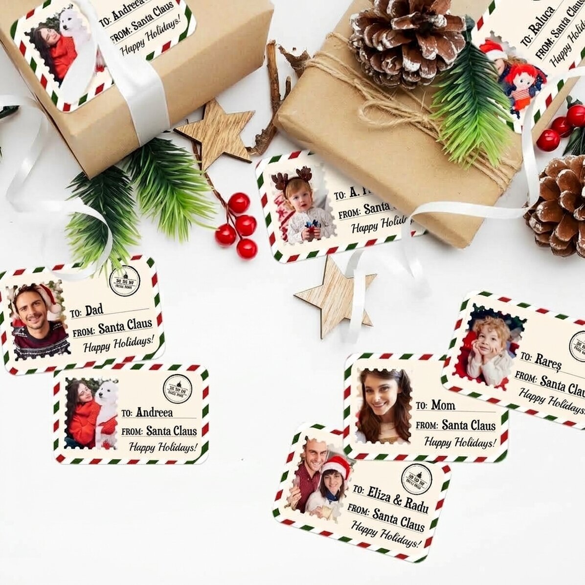 Lote de 8 pegatinas (etiquetas autoadhesivas) personalizadas - Con cariño, Papá Noel