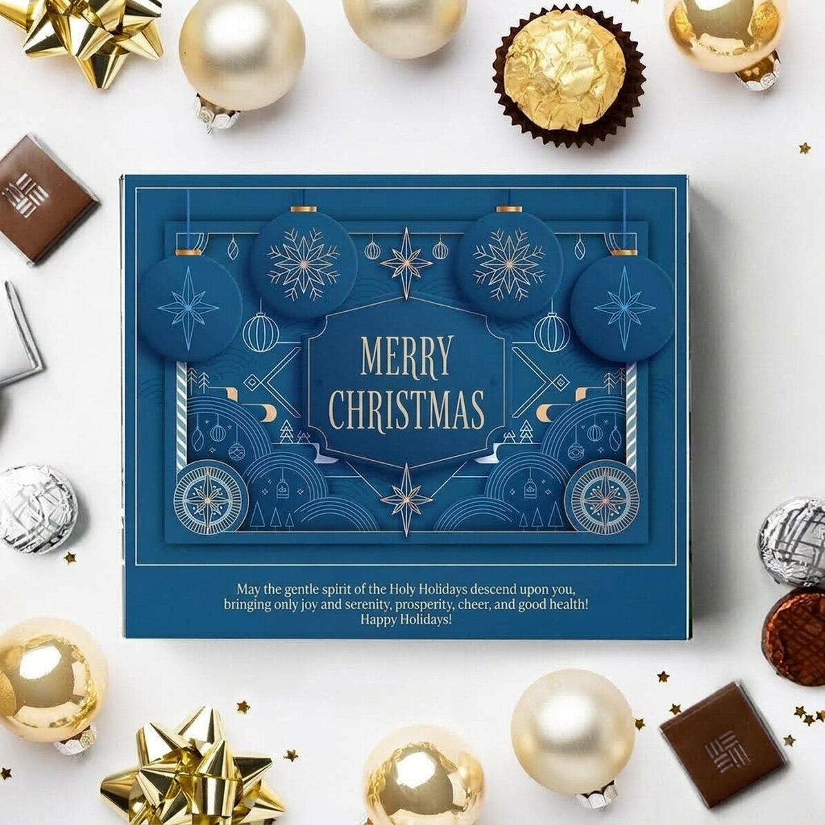 Caja de bombones personalizada con texto - Blue Christmas