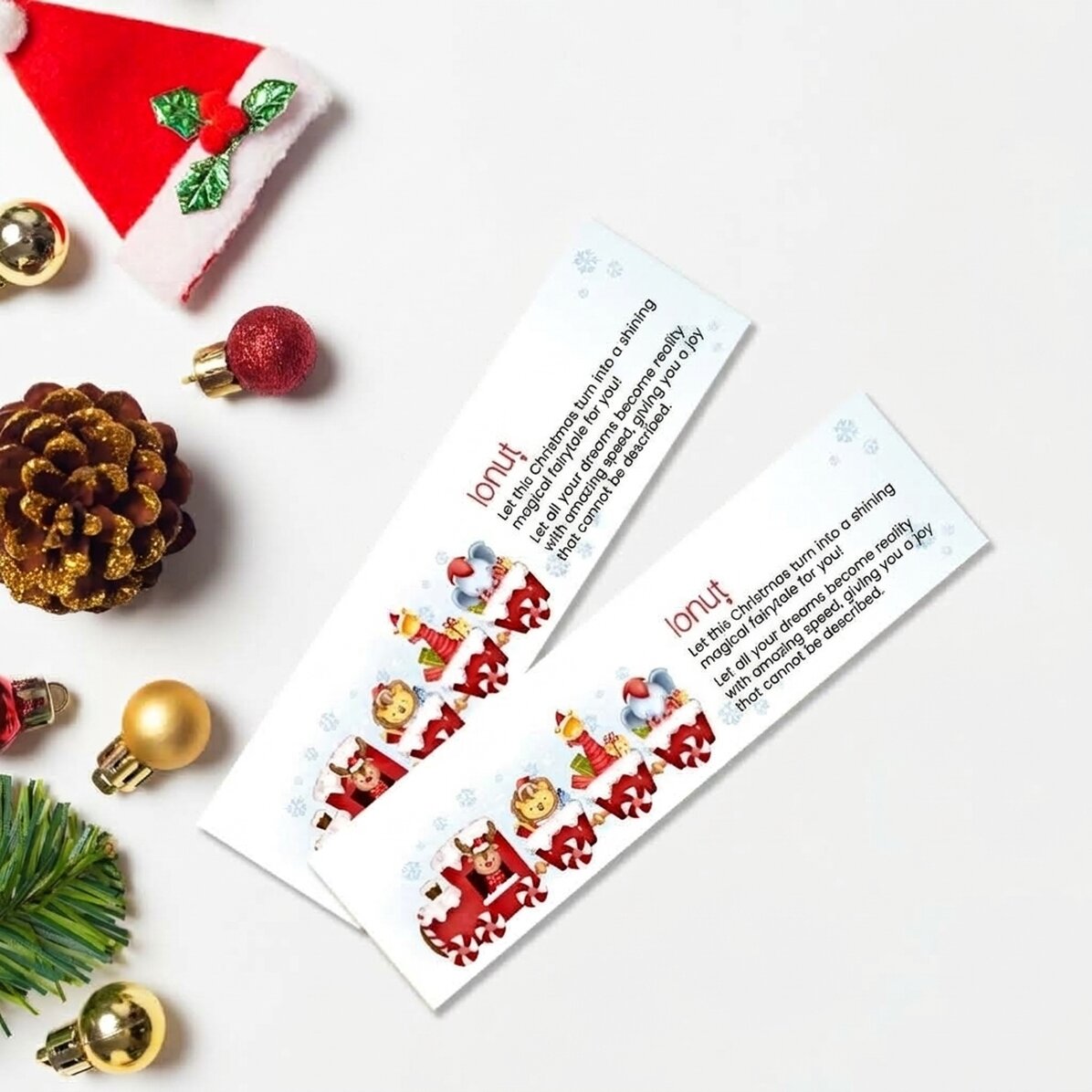 Marcapáginas personalizado con texto: «Trenecito de Navidad»
