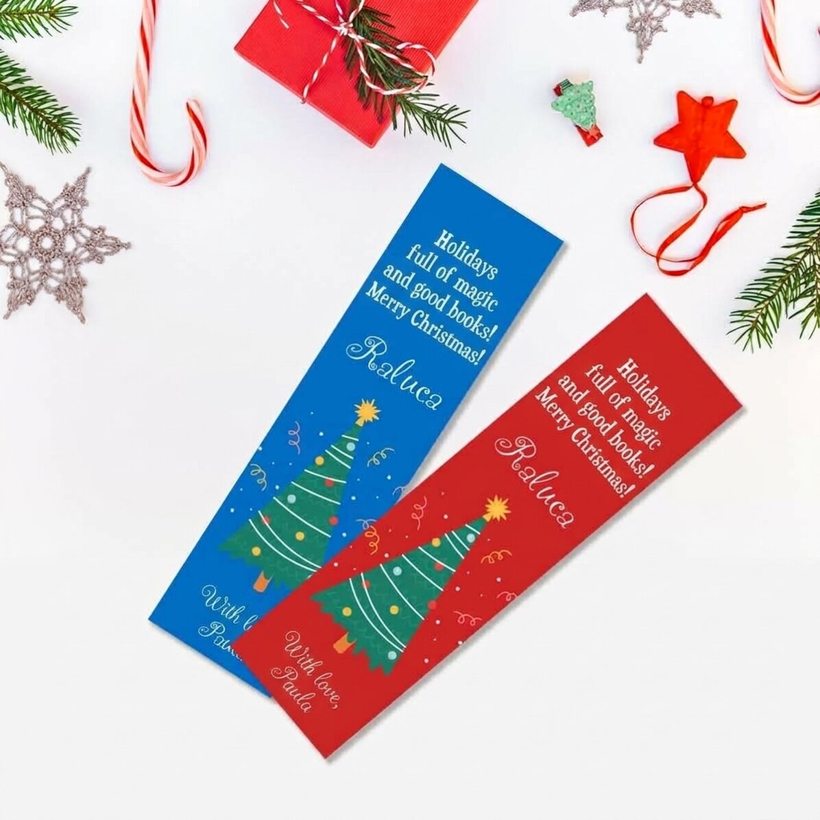 Marcapáginas personalizado con texto: «Christmas tree»