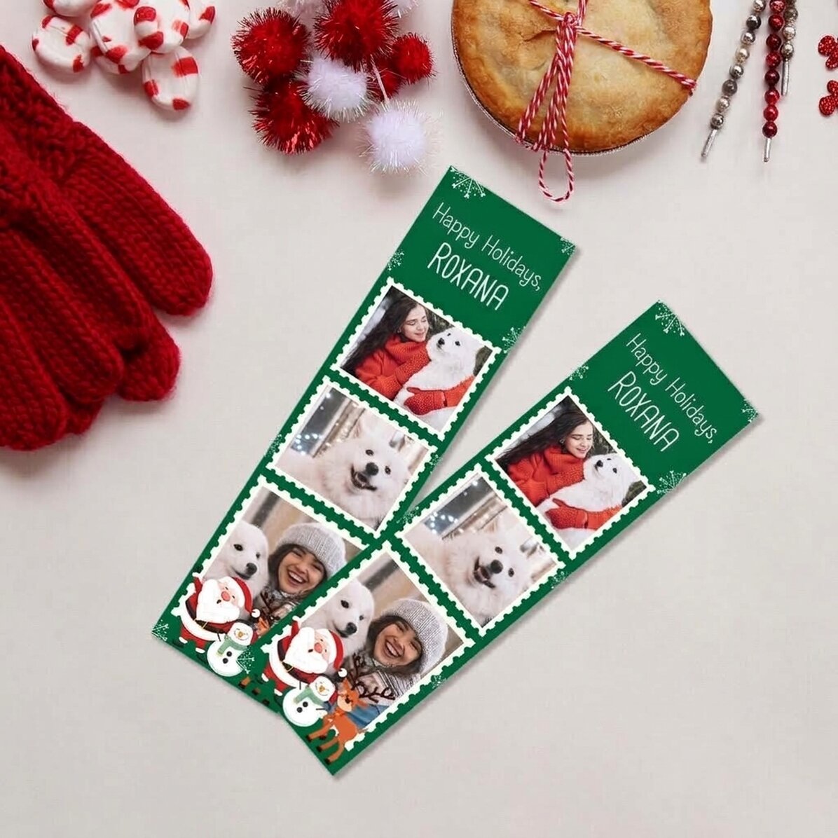 Marcapáginas personalizado con 3 fotos y texto - Navidad