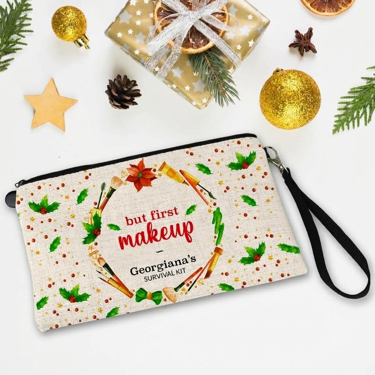 Estuche de maquillaje personalizado con la inscripción «Survival Kit»
