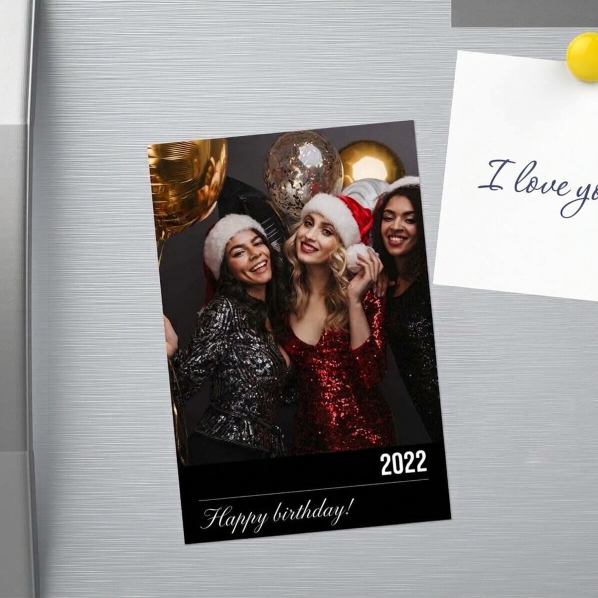 Imán de 10 x 15 cm personalizado con texto y una foto: «Feliz Año Nuevo»