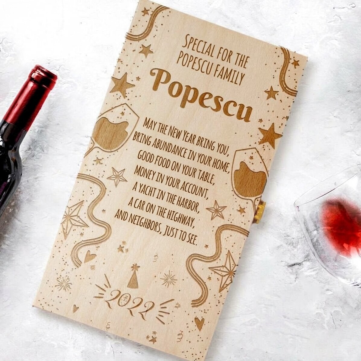 Caja de vino personalizada para dos botellas con mensaje: Año Nuevo