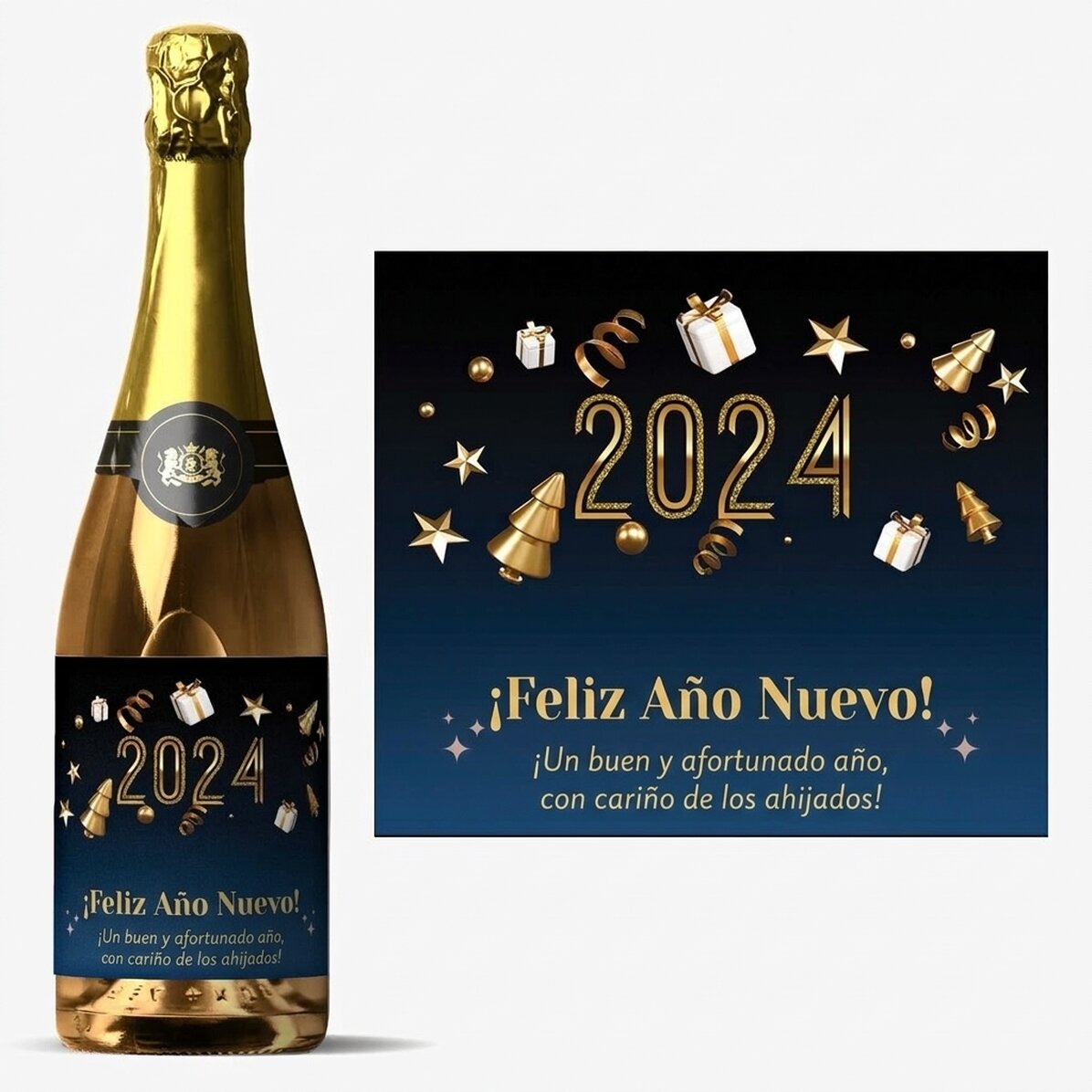 Vino espumoso personalizado con mensaje: «¡Feliz cumpleaños!»