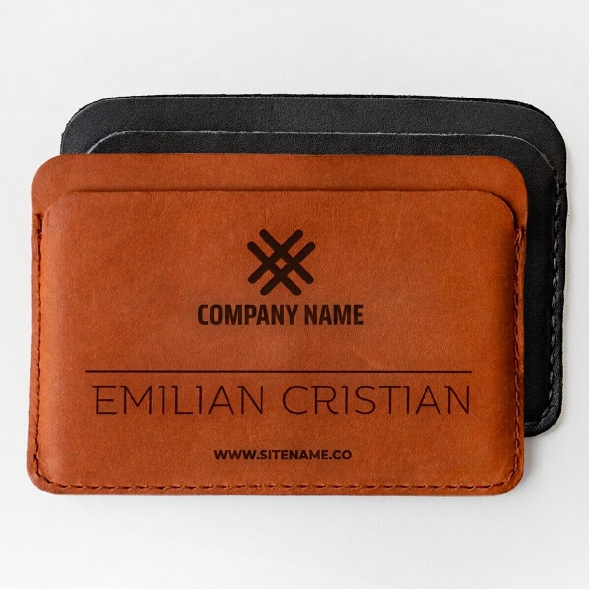 Cartera de piel personalizada con logotipo y nombre
