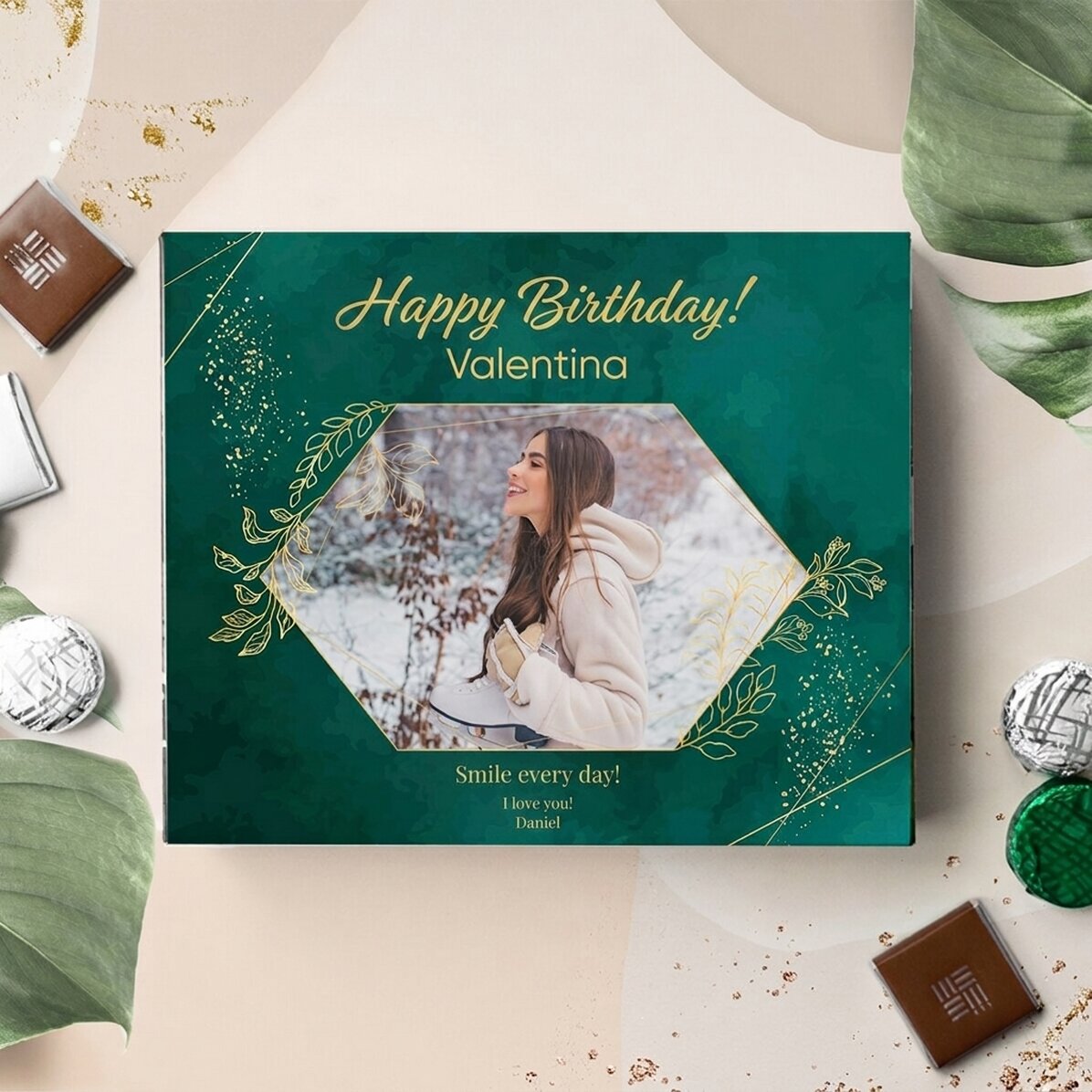 Caja de bombones personalizada con foto y texto: ¡Feliz cumpleaños!