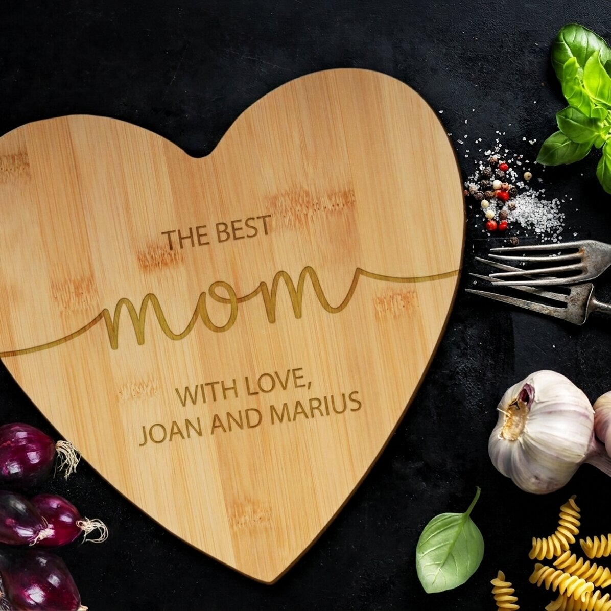 Cortador con forma de corazón personalizado con texto: «Best mom»