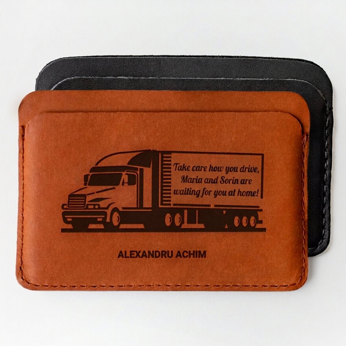Cartera de piel personalizada con texto para conductores