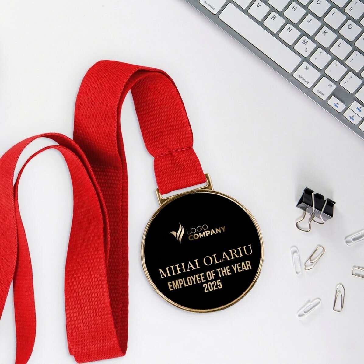 Medalla personalizada con logotipo y texto