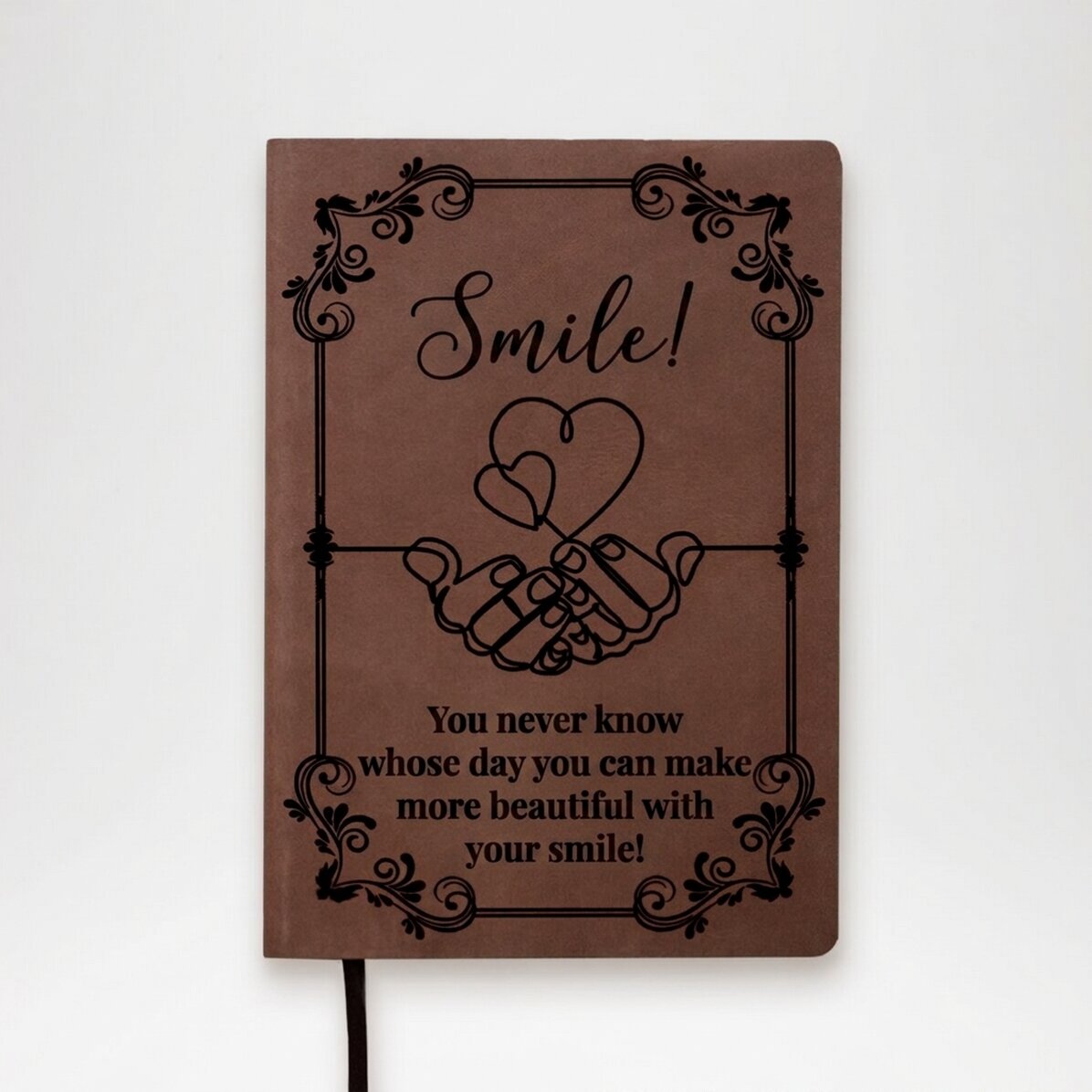 Agenda de piel personalizada con mensaje - Sonríe